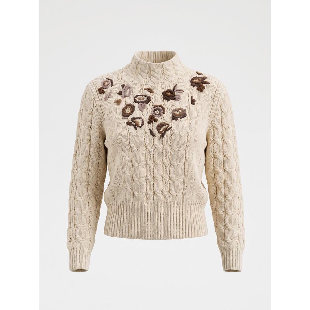 Vintage Liz Claiborne Collection Hand Knit Silk Blend Floral Cable Knit Sweater - Picture 3 of 9